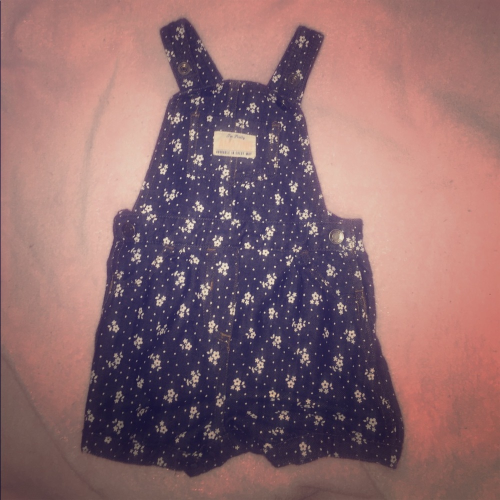 Carters Dark Jean Short Overalls White Flowers