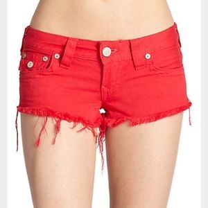 True Religion Joey Cutoff Shorts in Red