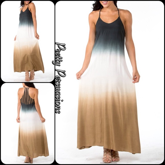 Black Ivory Tan Ombré Crochet Back Maxi Dress - Picture 2 of 8