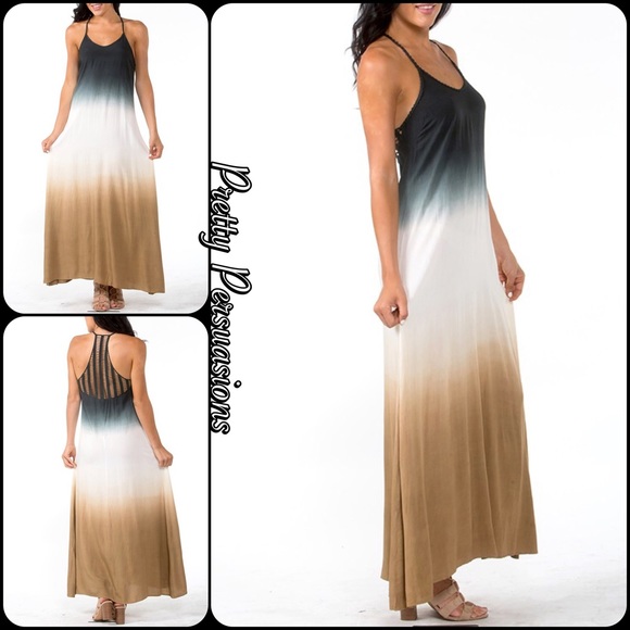 Black Ivory Tan Ombré Crochet Back Maxi Dress - Picture 3 of 8