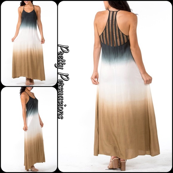 Black Ivory Tan Ombré Crochet Back Maxi Dress - Picture 4 of 8