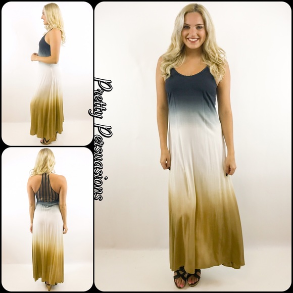 Black Ivory Tan Ombré Crochet Back Maxi Dress - Picture 5 of 8