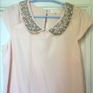 Embellished Peter Pan collar silk blouse