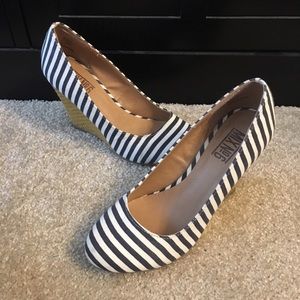Blue & White Striped espadrilles wedges