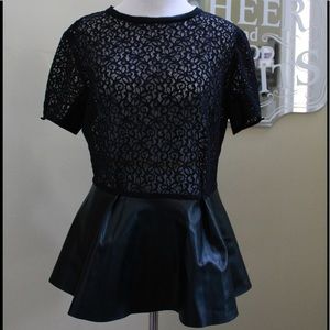Bisou Bisou Faux leather & lace peplum top M