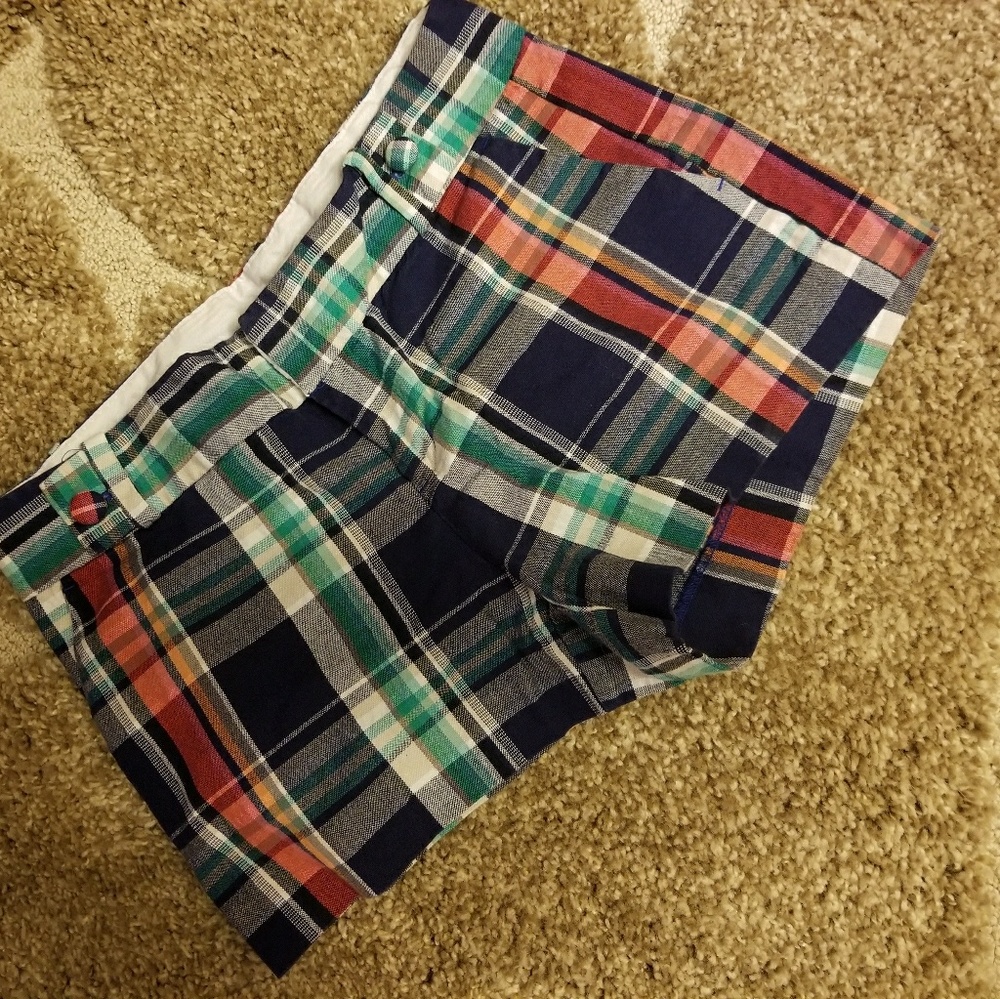 Flat front plaid shorts