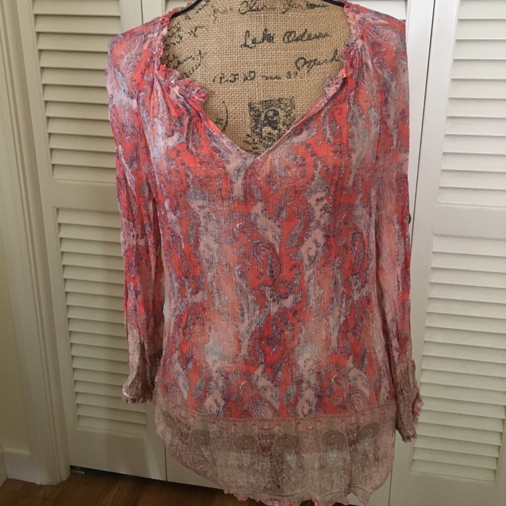 Lucky Brand Pink Paisley Sheer Shirt