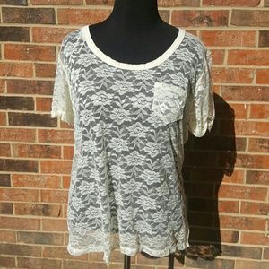 3/$15 - Lace Cream Tshirt  Festival Boho