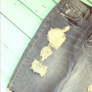 Distressed Denim Skirt
