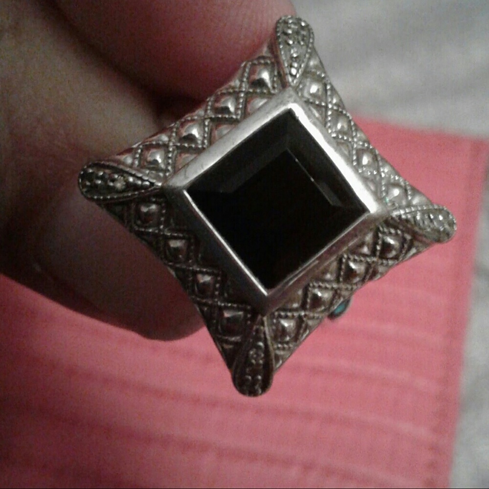 Unique Sterling Black Onyx Square Ring size 6