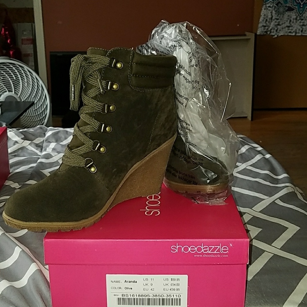 Brand New Olive Wedged Boots