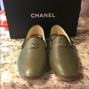 NIB Chanel Olive Patent Leather Loafers
