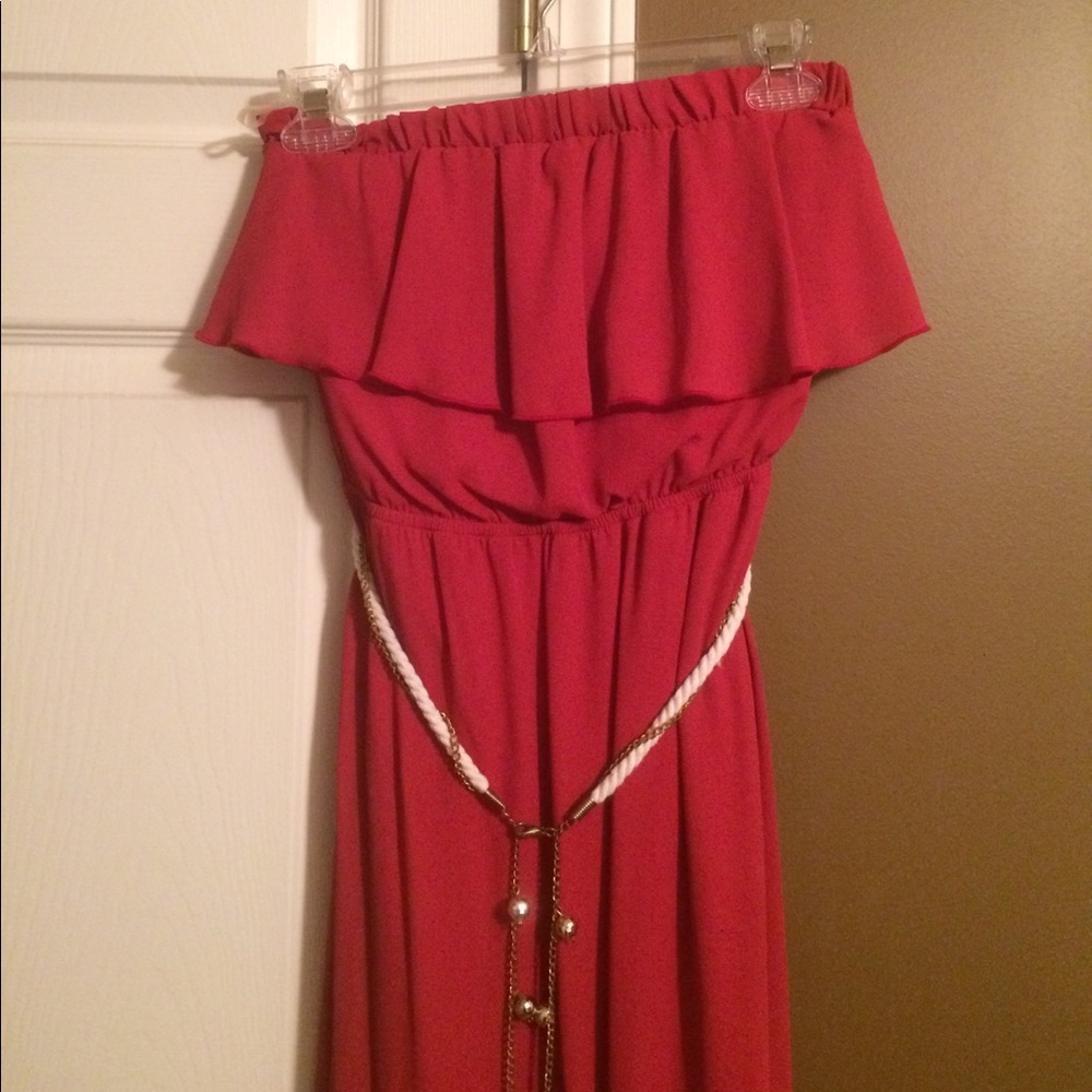 Red Strapless Maxi Dress