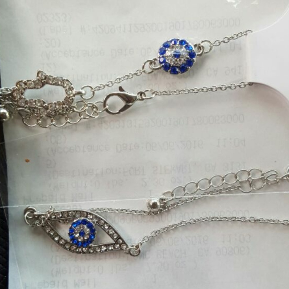 Silver platd Evil eye protector hamsa bracelet set