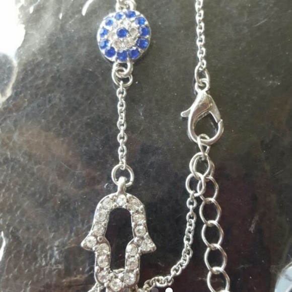 Silver platd Evil eye protector hamsa bracelet set - Picture 4 of 4