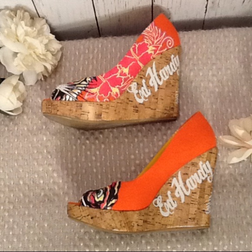 ⚡️FLASH SALE⚡️Ed Hardy Wedges Size 7 Floral 💞 - Picture 6 of 7