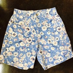Blue and White High waisted floral shorts