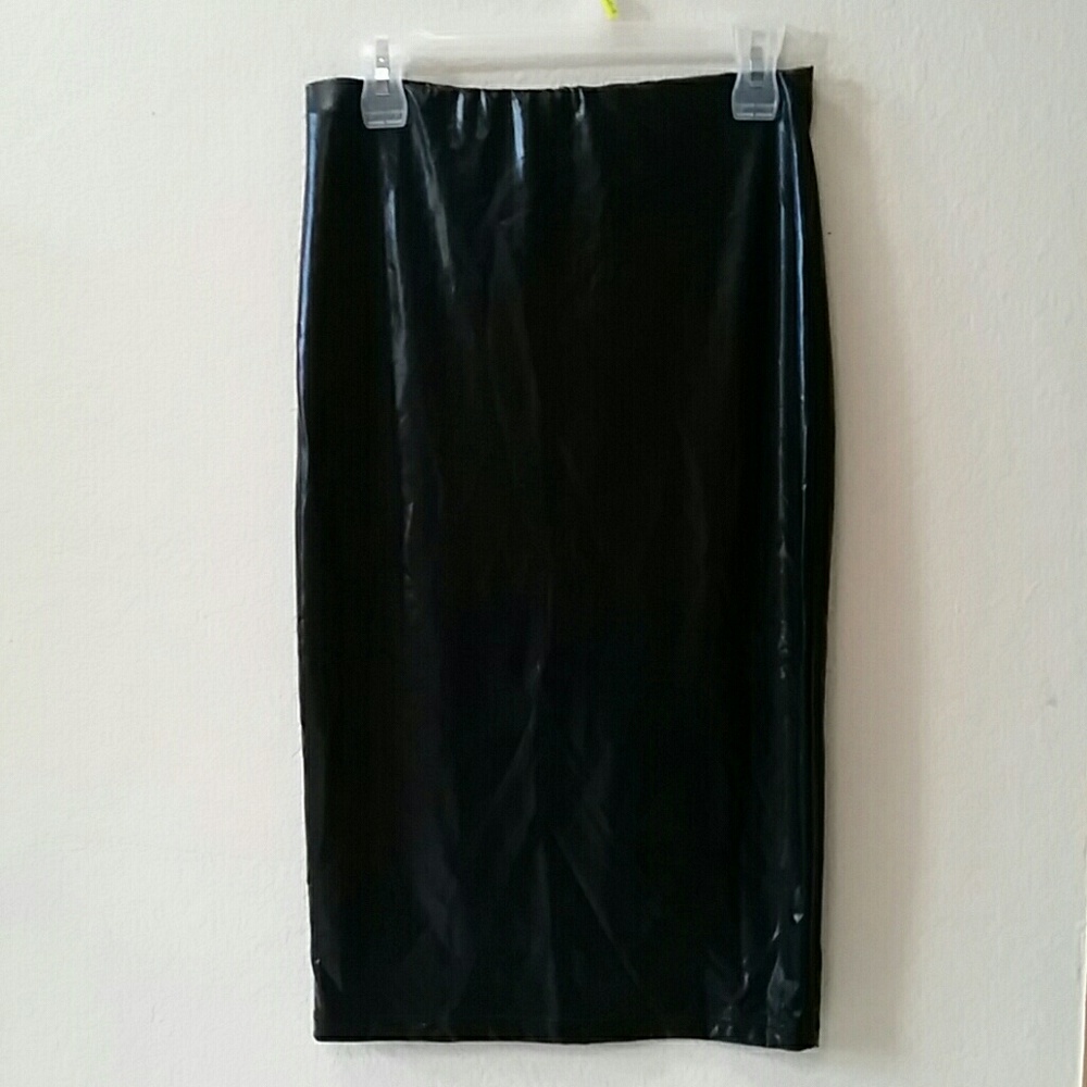 Wet look black skirt