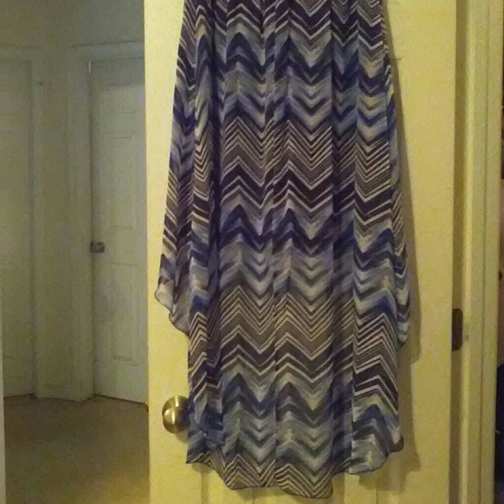Blue and White Hi Low Strapless Dress - Picture 2 of 5