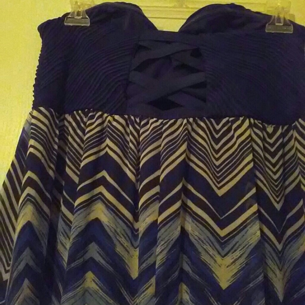Blue and White Hi Low Strapless Dress - Picture 3 of 5