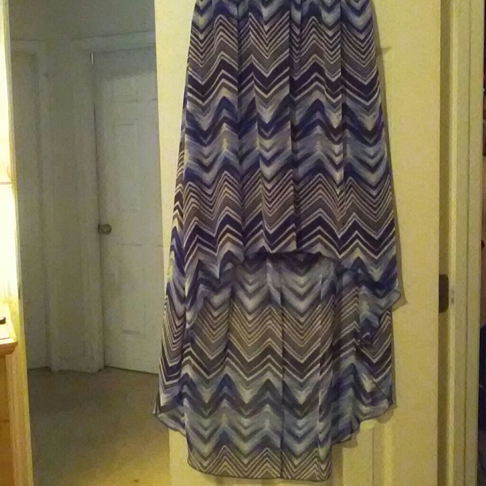 Blue and White Hi Low Strapless Dress - Picture 5 of 5