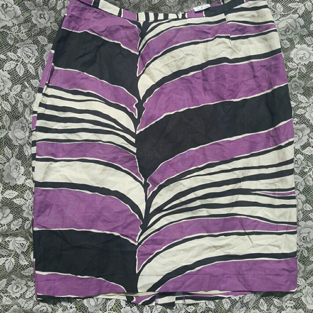 Ashley Stewart Linen Blend Skirt Purple Black