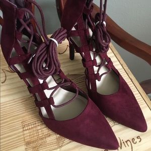 Maroon Tie Caged Heels NWT 7.5