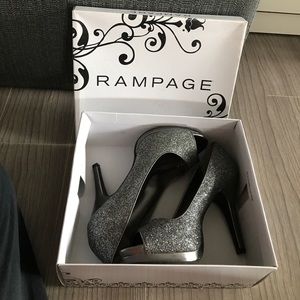 Rampage peep toe pumps, dark silver sparkle