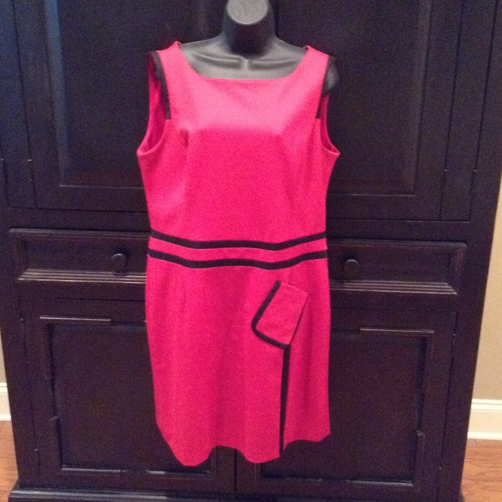 Red dress with black detail.