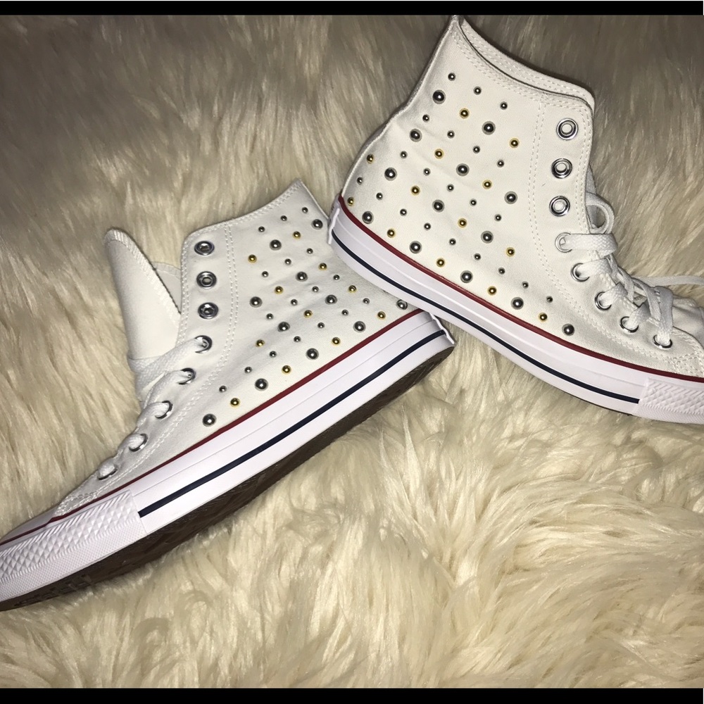 White converse with gold & silver studs