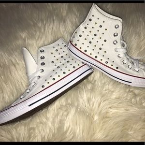 White converse with gold & silver studs