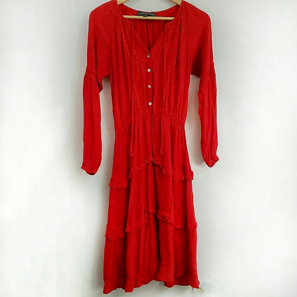 Anthropologie Embroidered Ruffle Tiered Boho Dress