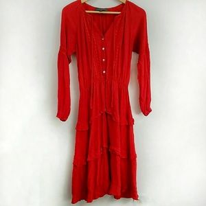 Anthropologie Embroidered Ruffle Tiered Boho Dress