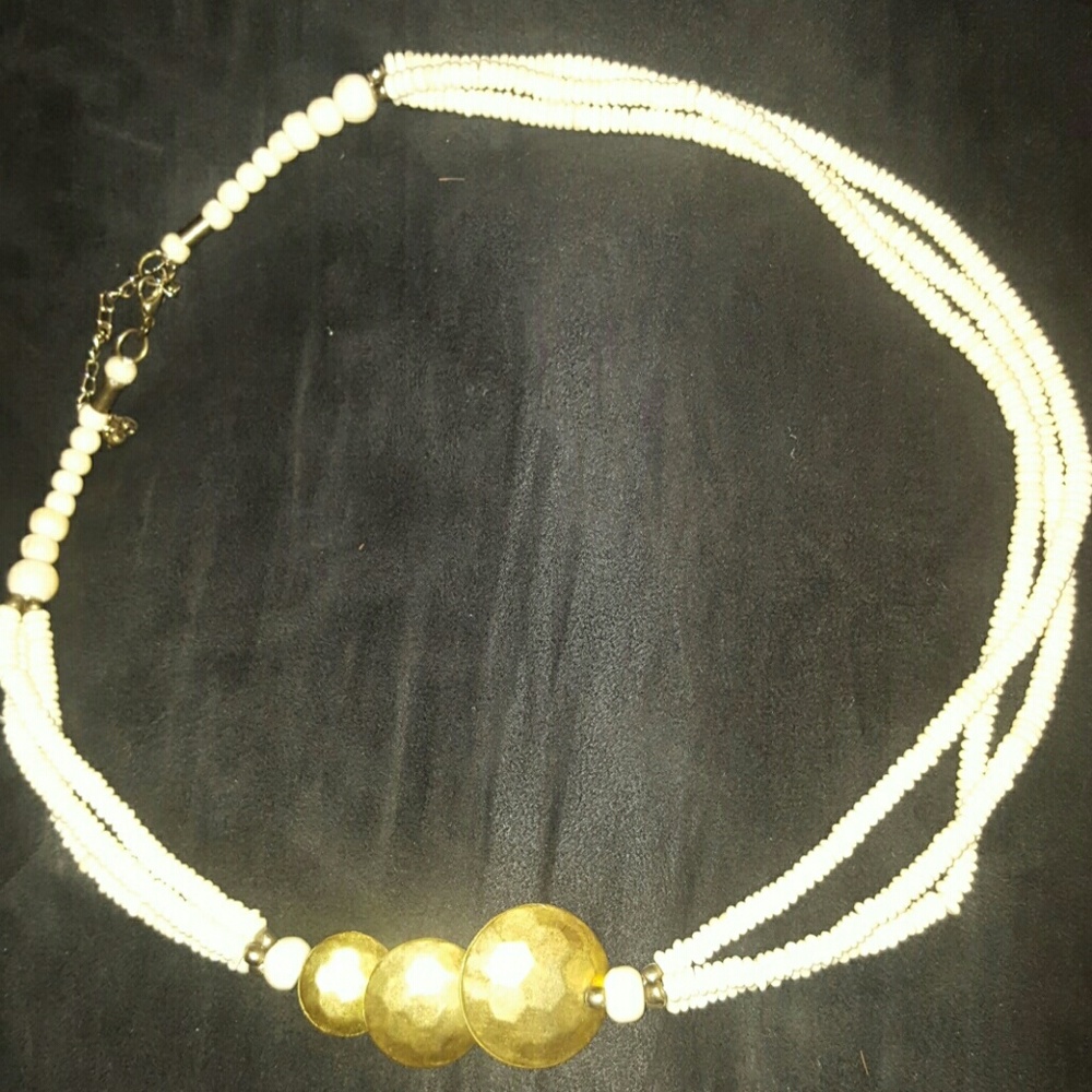 White & Gold 3 strand Beaded necklace