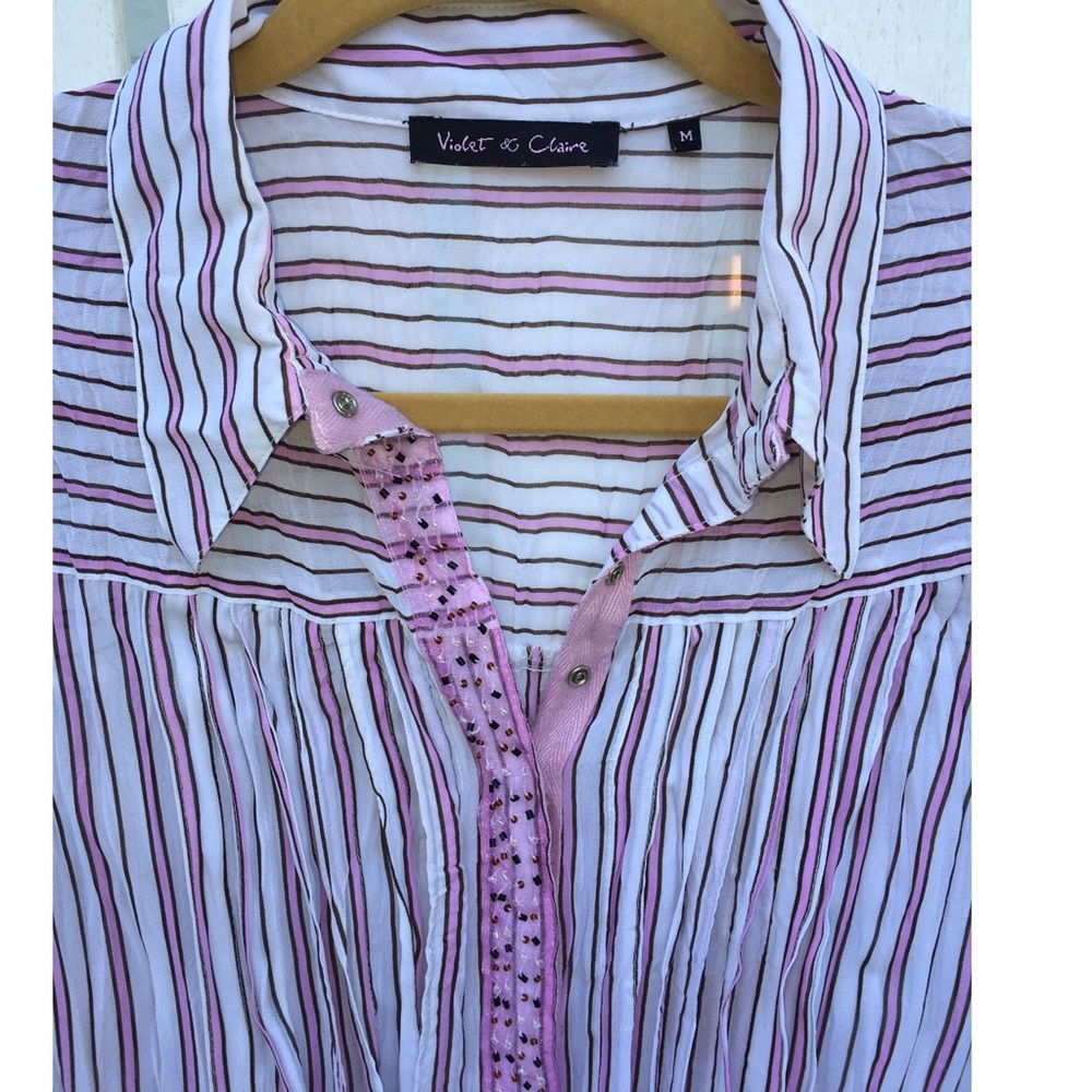 EUC UNIQUE Blouse ! Pink& Gray w/ Pretty Beads !