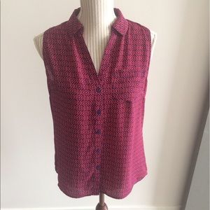 Cute Red and Blue Express Sleeveless Blouse