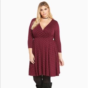 Dot Print Surplice Skater Dress