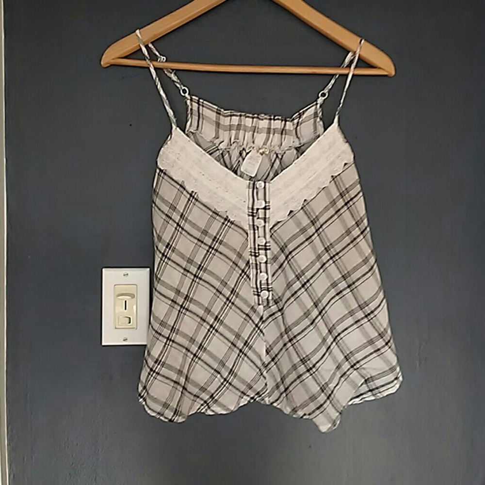 Plaid and lace tank top