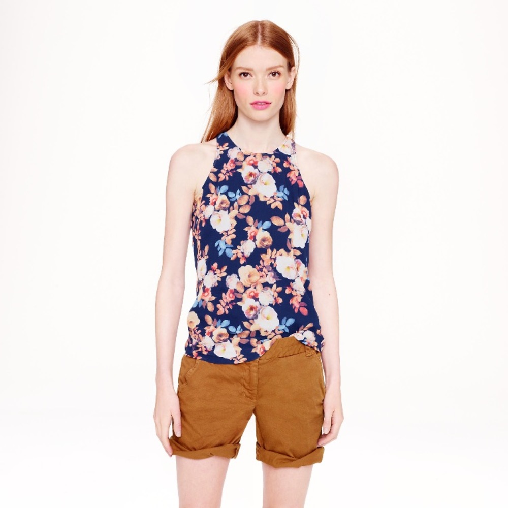 J.Crew dark ground floral silk tank