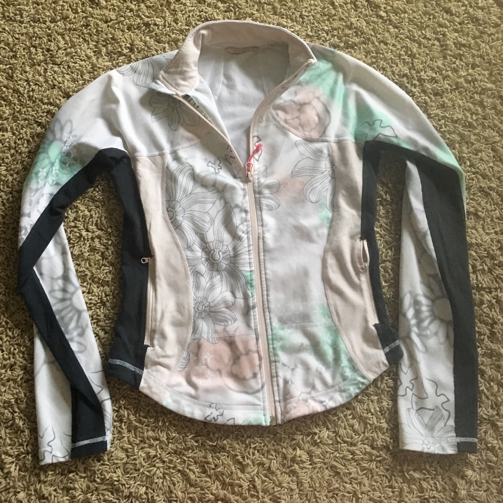 LULULEMON Floral Mint White Gray Zip Up Jacket 8