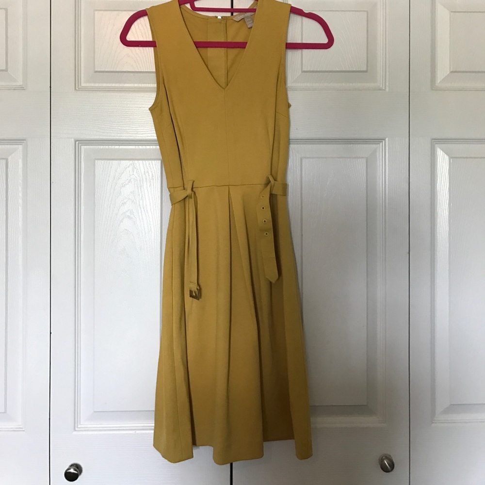 Mustard v-neck a-line dress