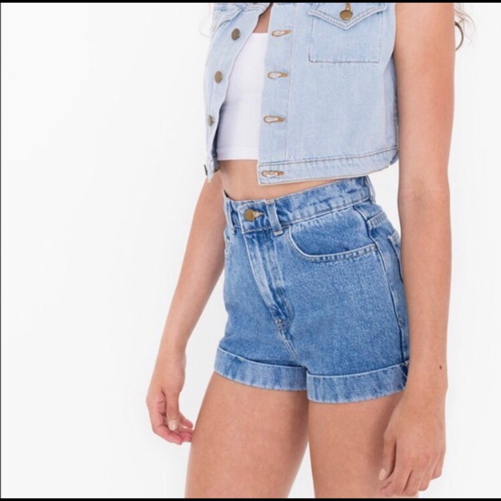AA High-Waist Medium Wash Denim Shorts