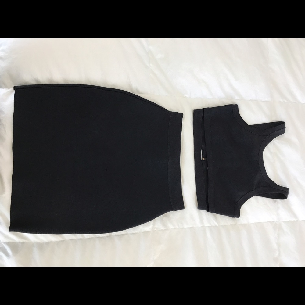 New 2 price black bondage skirt crop top set