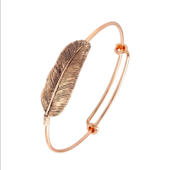 ROSE GOLD feather expandable bangle bracelet - Picture 1 of 3