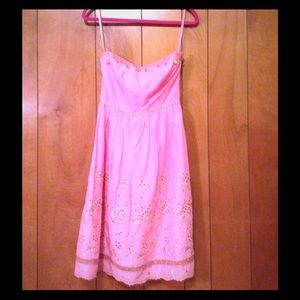 Strapless pink tea dress with gold detailing