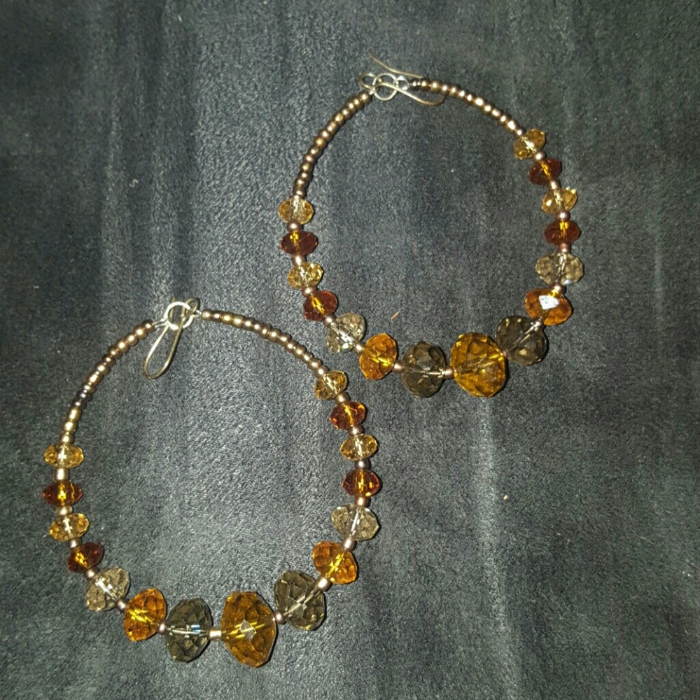 Brown Beaded Hoops Earrings