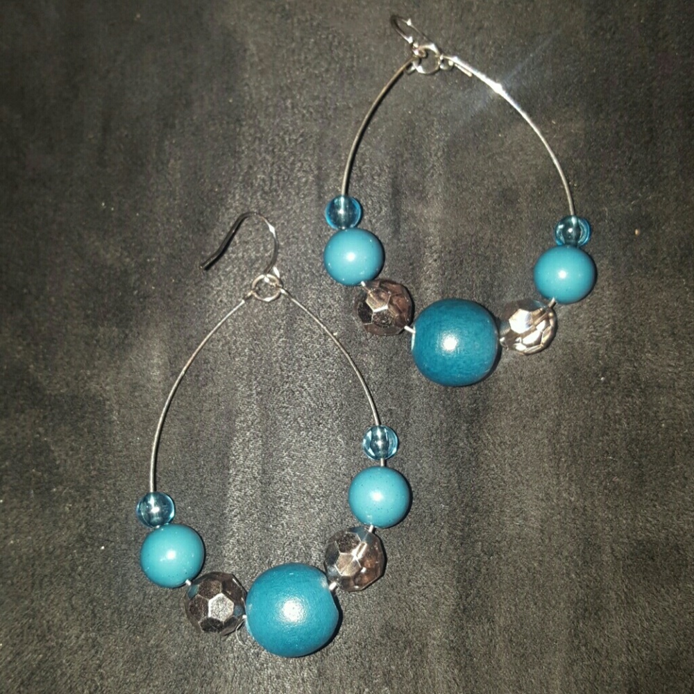 Blue & Sliver hoop Earrings