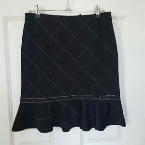 Black window pane print pencil skirt with ruffles