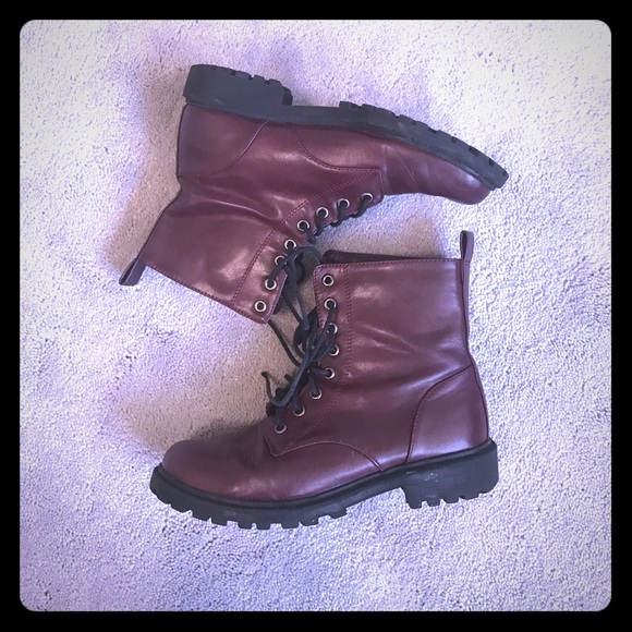 combat boots burgundy