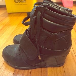 Black wedge booties
